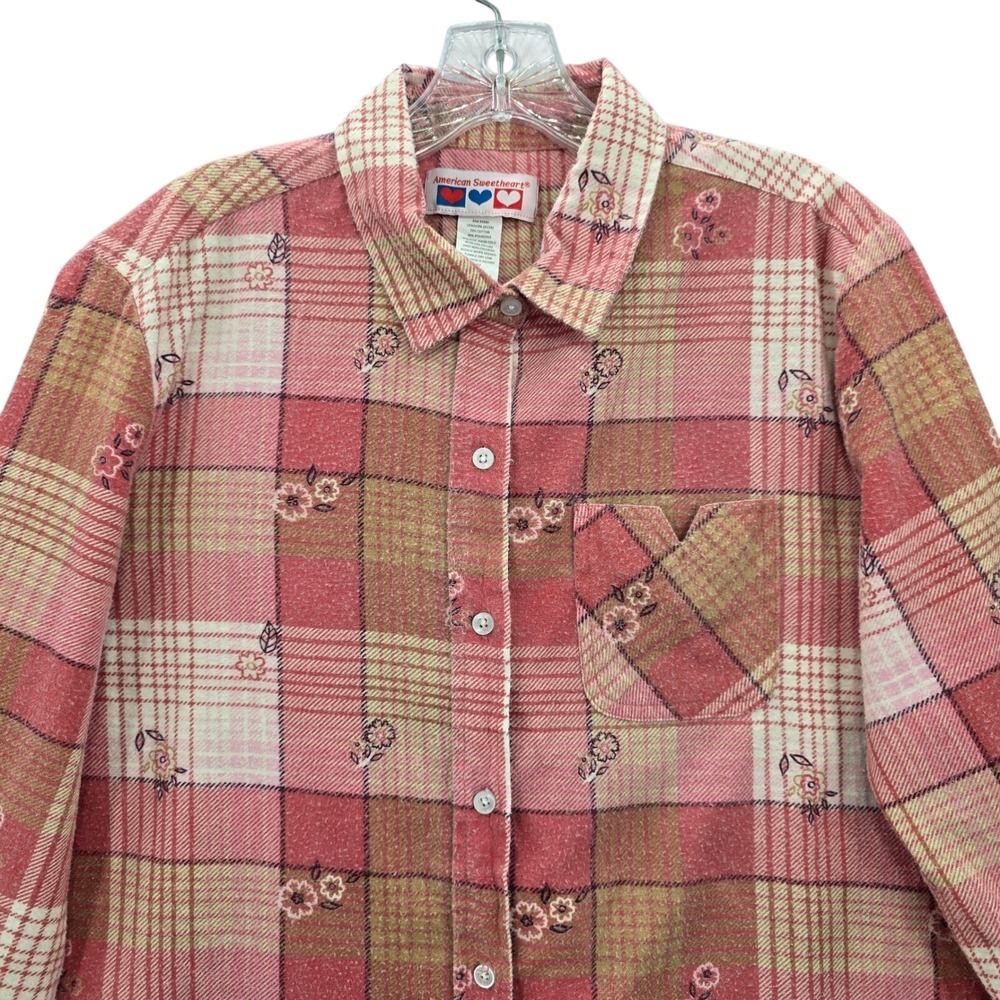 American Sweetheart Pink Plaid Flannel Western Urban 90s Skater Grunge‎ Shirt L - Picture 3 of 10